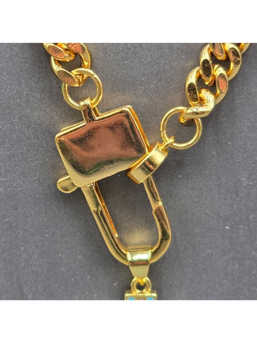 Melania Clara Wendy Necklace Blue Enamel Cross Pendant Gold Plated Curb Chain 16 - Picture 6 of 16
